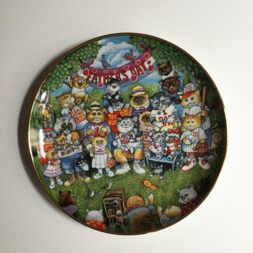 Franklin Mint “Purrfect Pops” Bill Bell father's day plate cats collector 8"